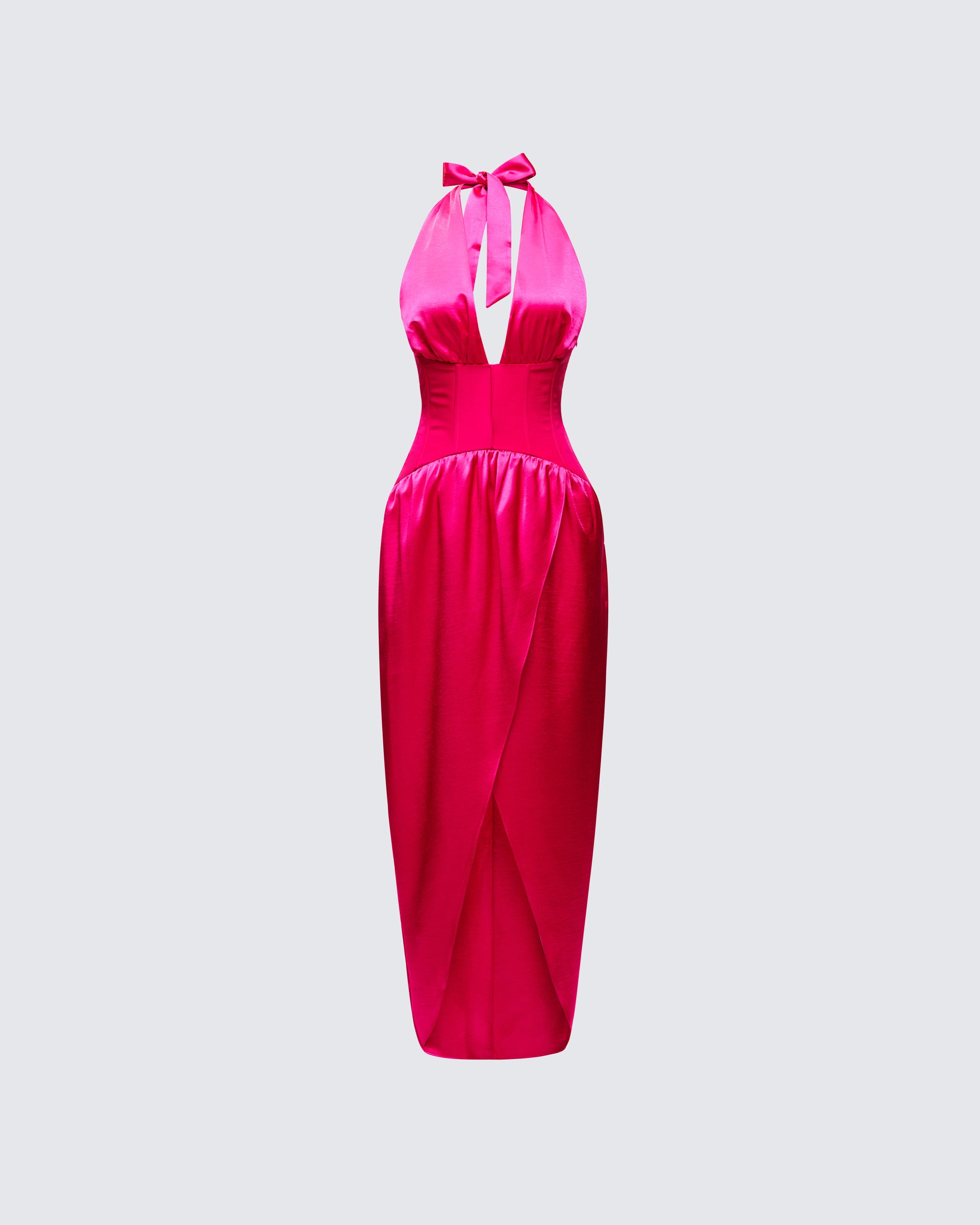Hot Pink Halter Maxi Dress - Corset Wrap Party Dress FINESSE Hot Pink Halter Maxi Dress - Corset Wrap Party Dress FINESSE