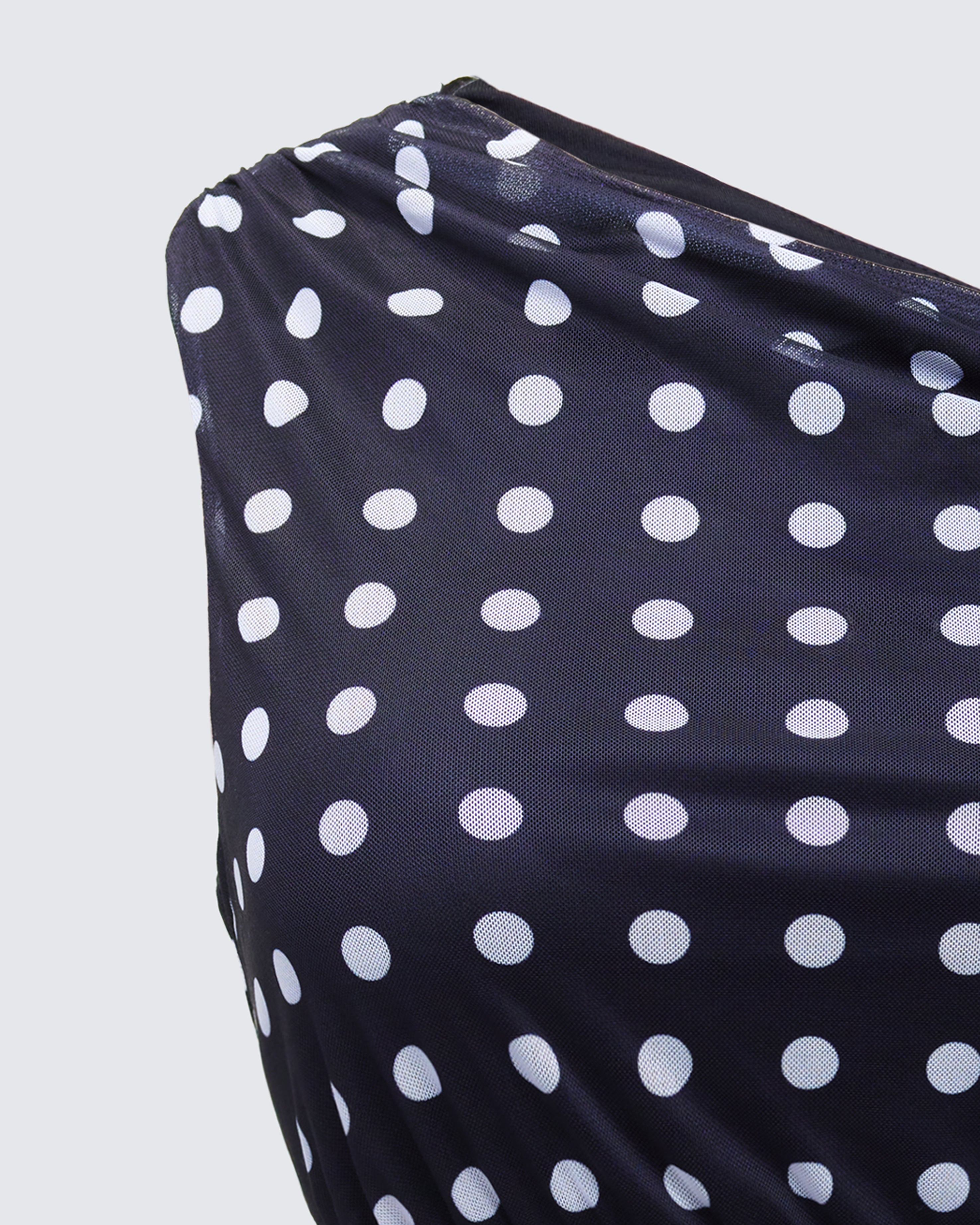 Black Polka Dot One Shoulder Top - Mesh Crop Ruched – FINESSE