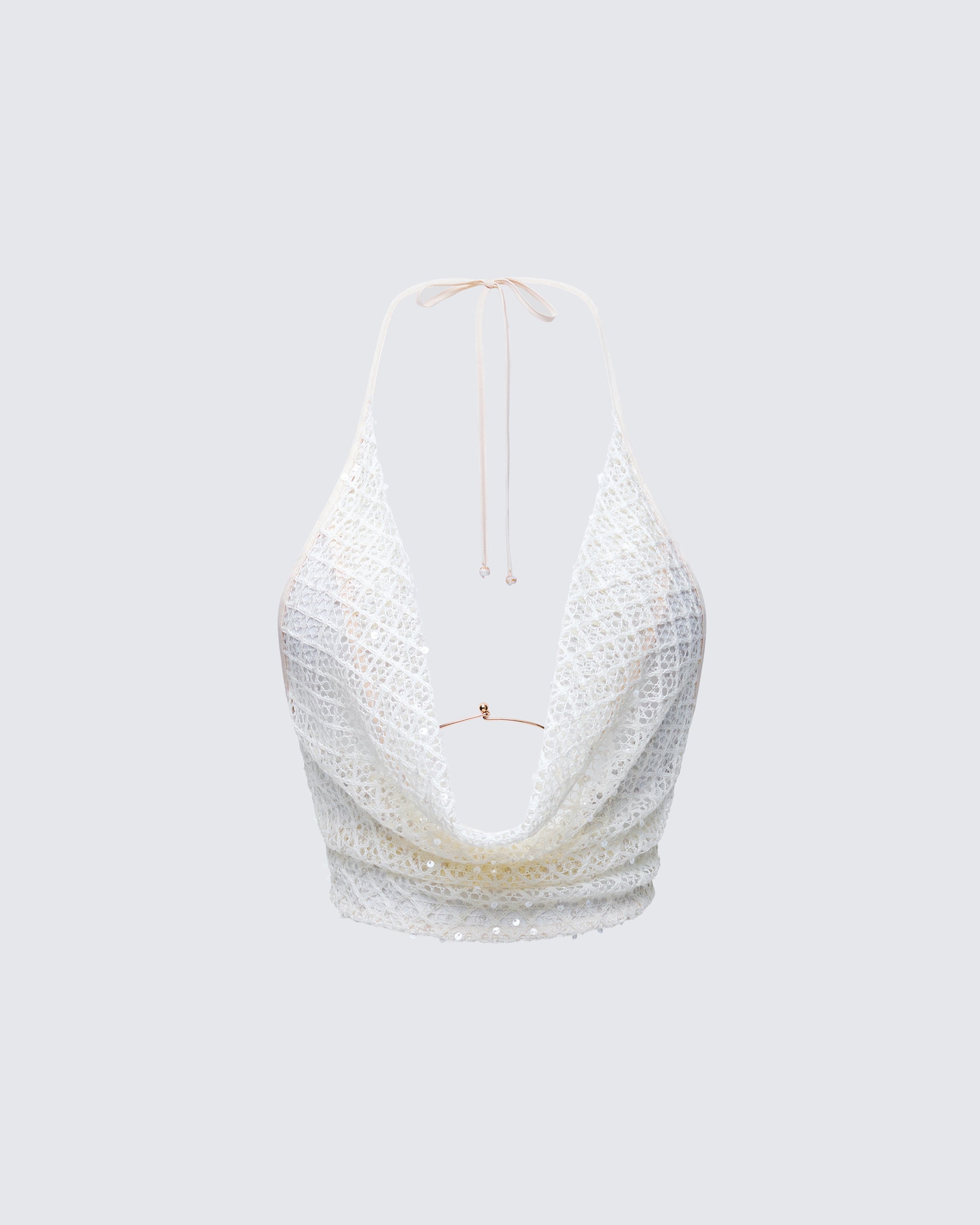 Arielle Cream Crochet Cowl Neck Top product front