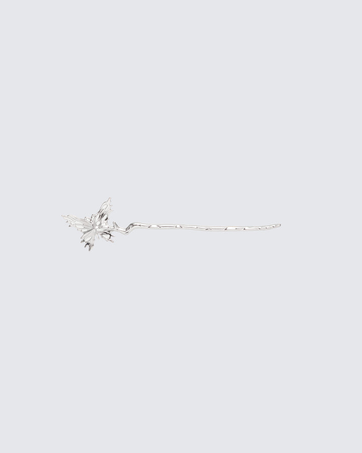 Arienne Silver Molten Butterfly Hair Pin