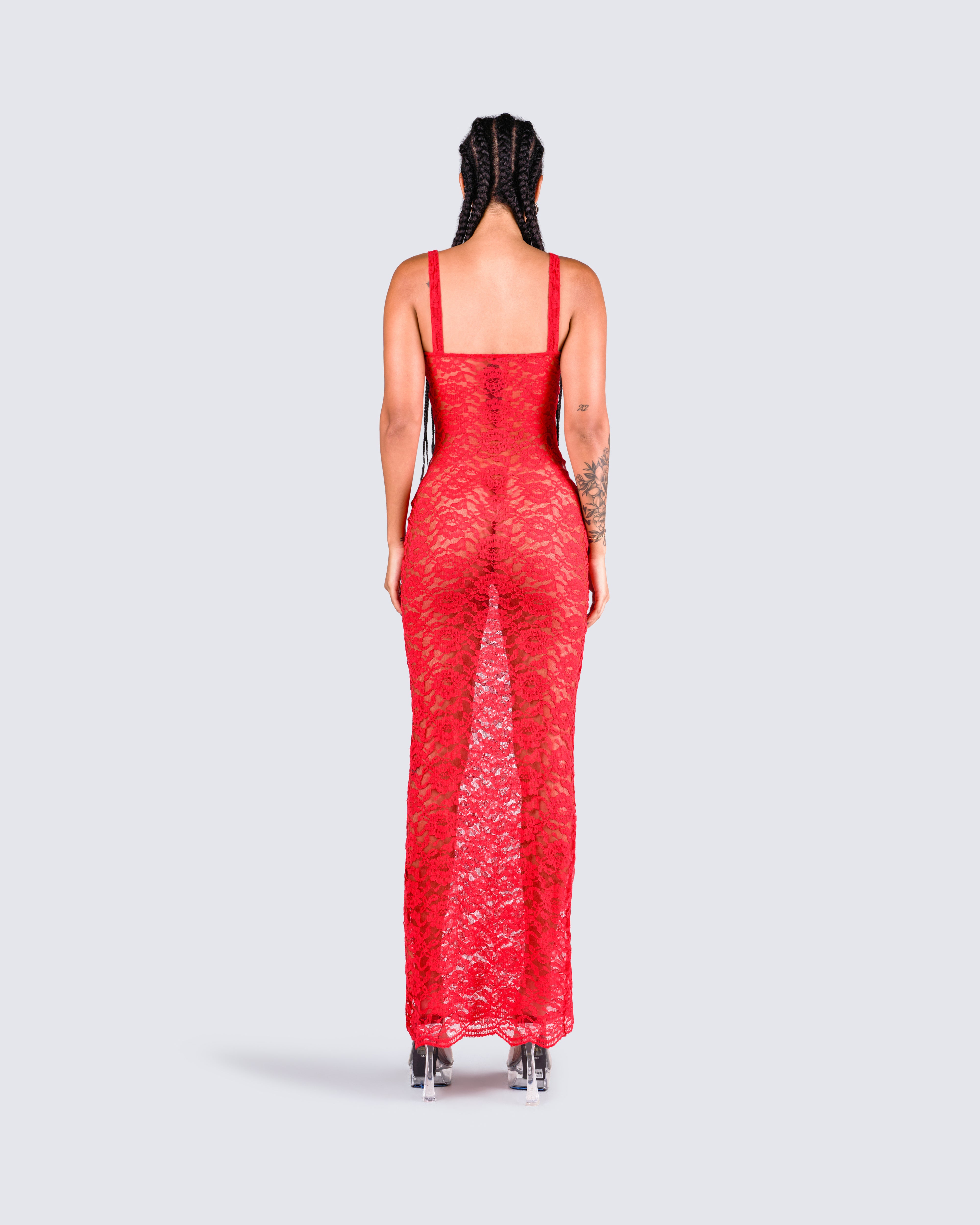 Red Lace Maxi Dress