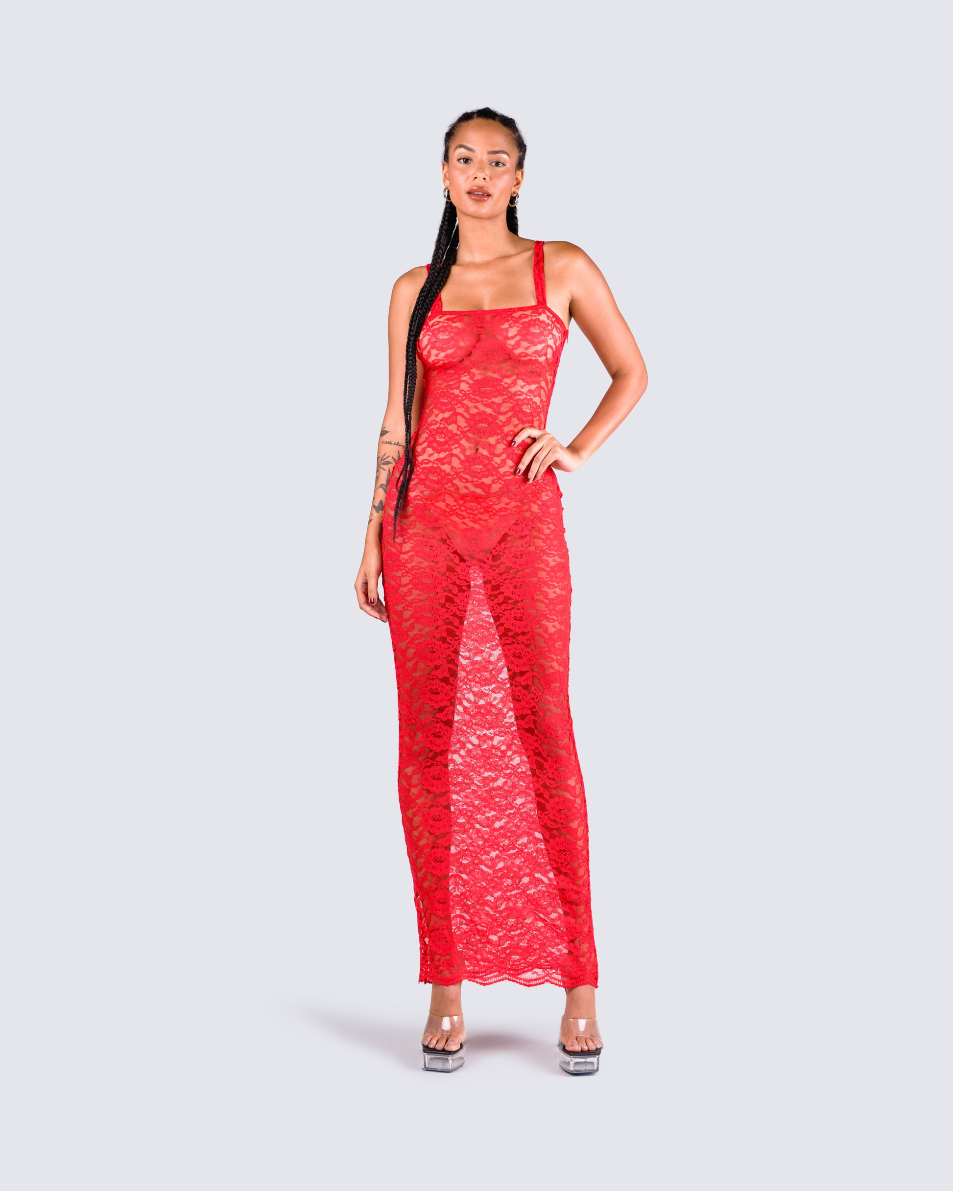 Trendyol asymmetric strappy maxi dress with cut out in red