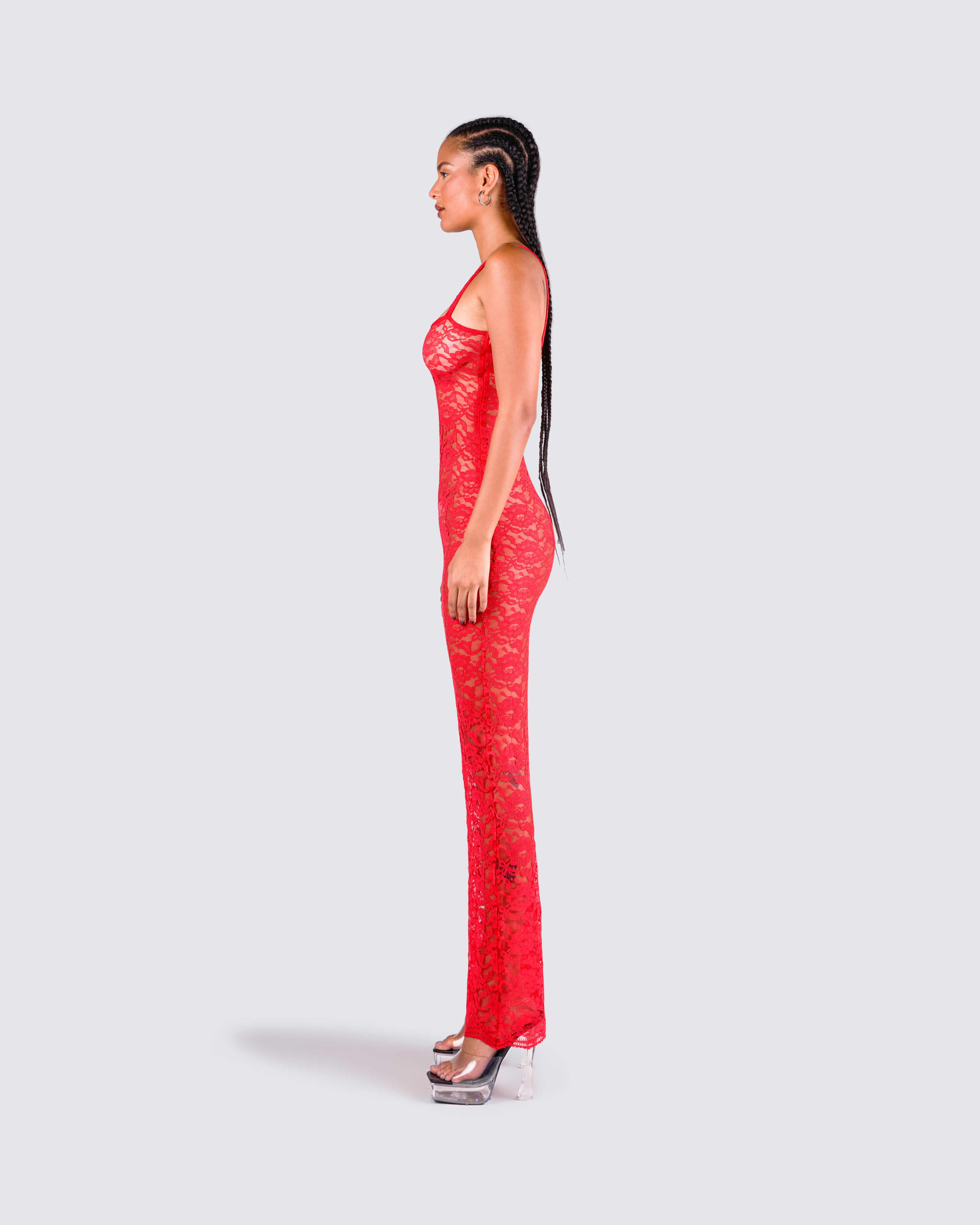 Red lace maxi sales romper