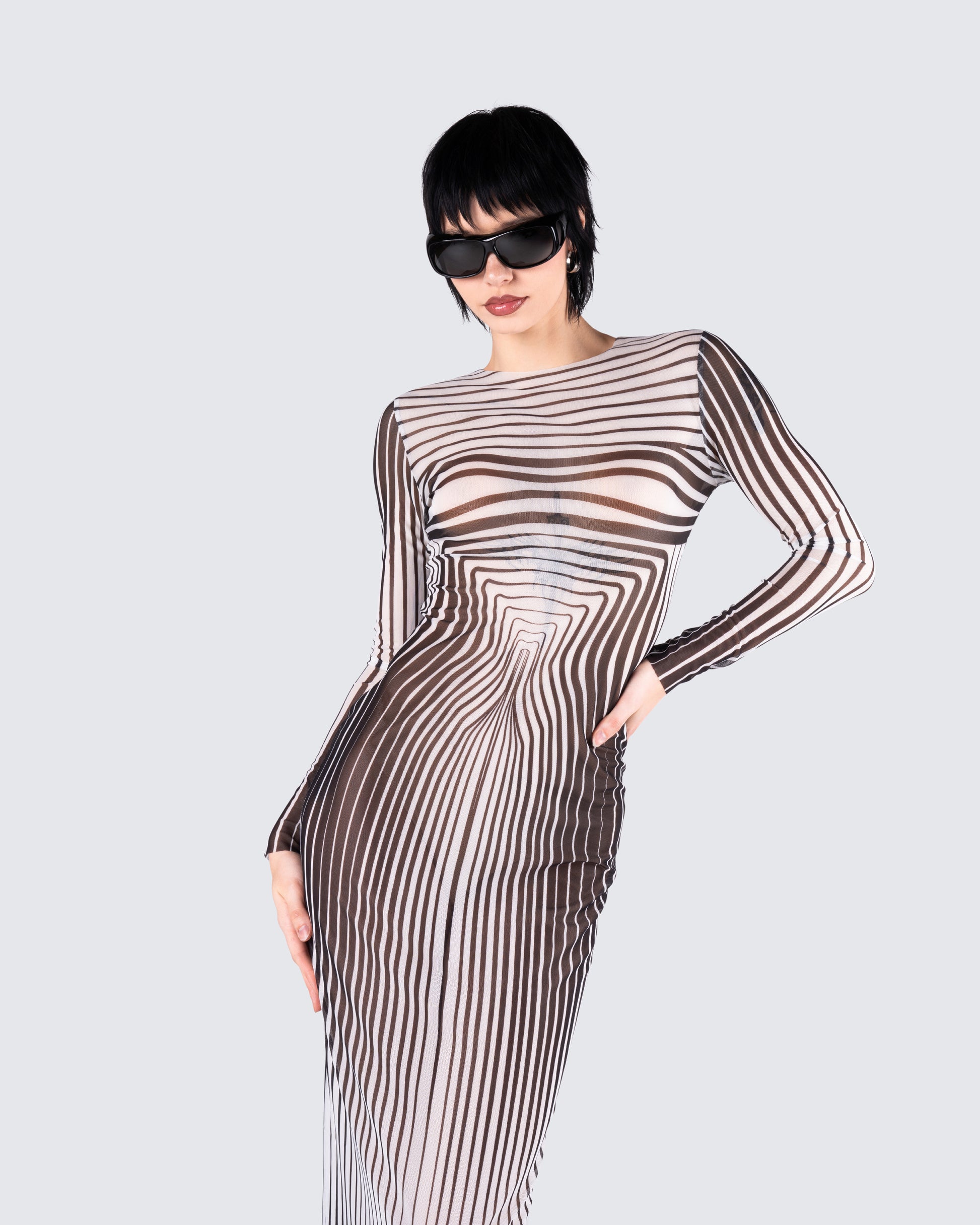 striped bodycon maxi dress Cream Striped Scoop Neck Bodycon Maxi Dress