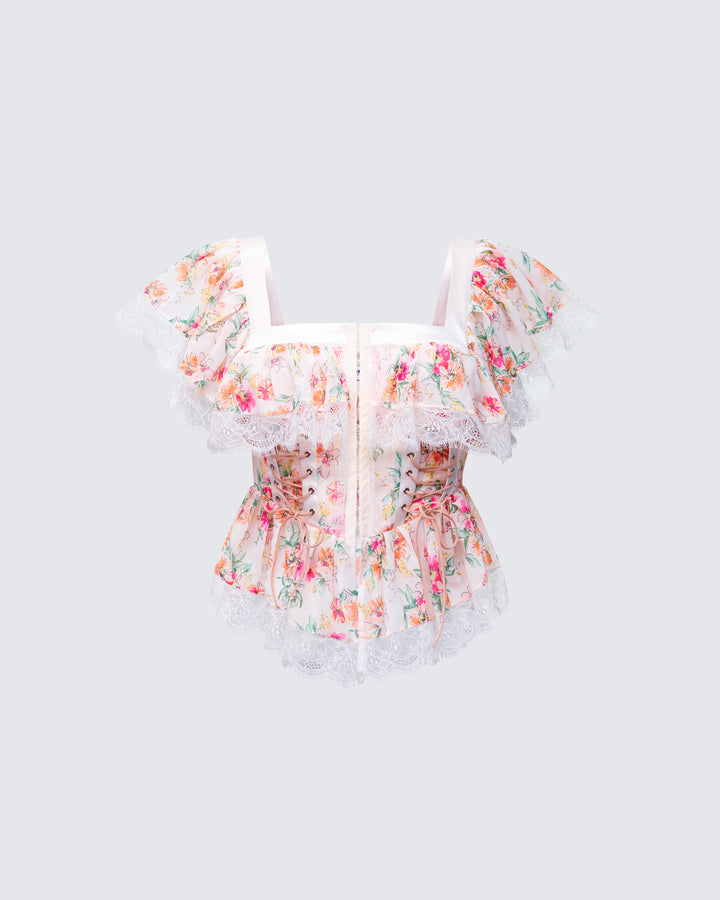 Aroa Ivory Floral Print Peplum Top product front