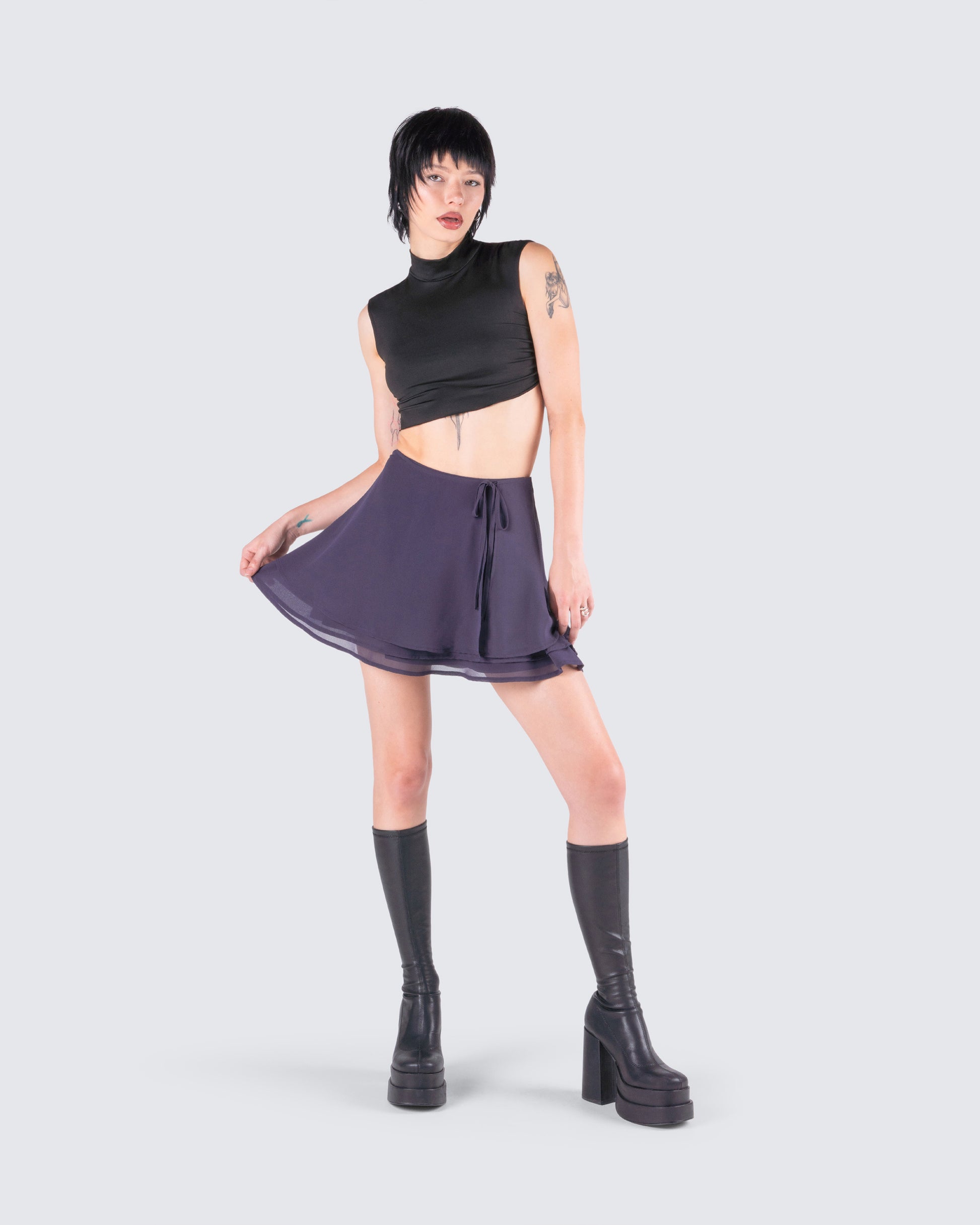 Charcoal High Waisted Pleated Micro Mini Skirt
