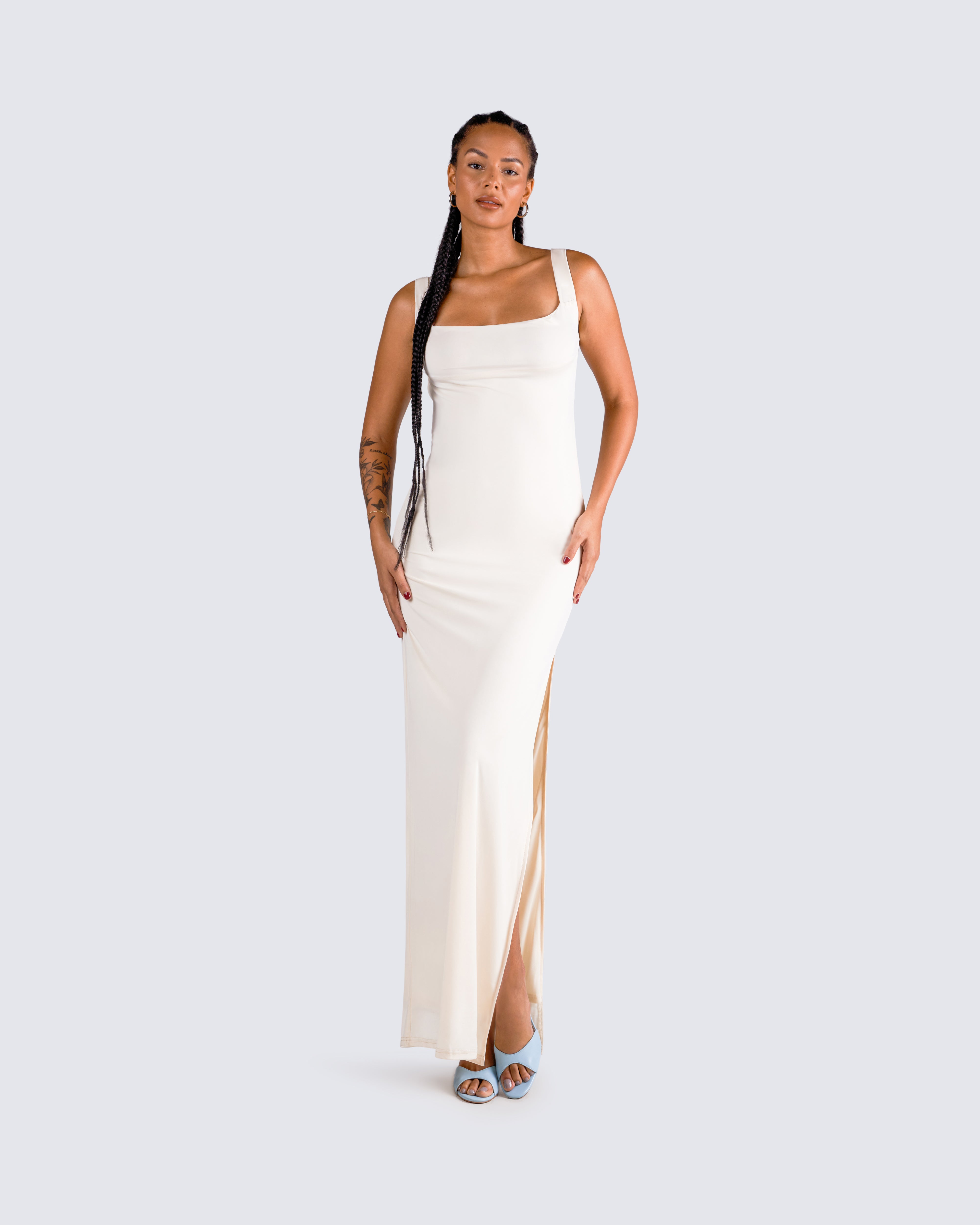 Asha Ivory Backless Maxi Dress – FINESSE