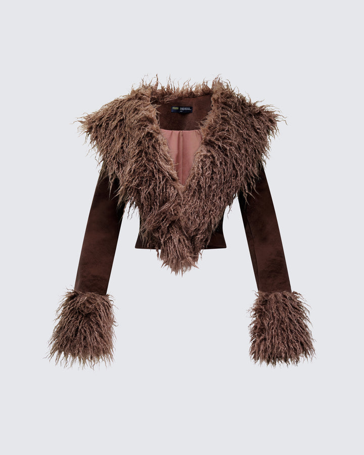 Athena Brown Fur Lapel Jacket product front