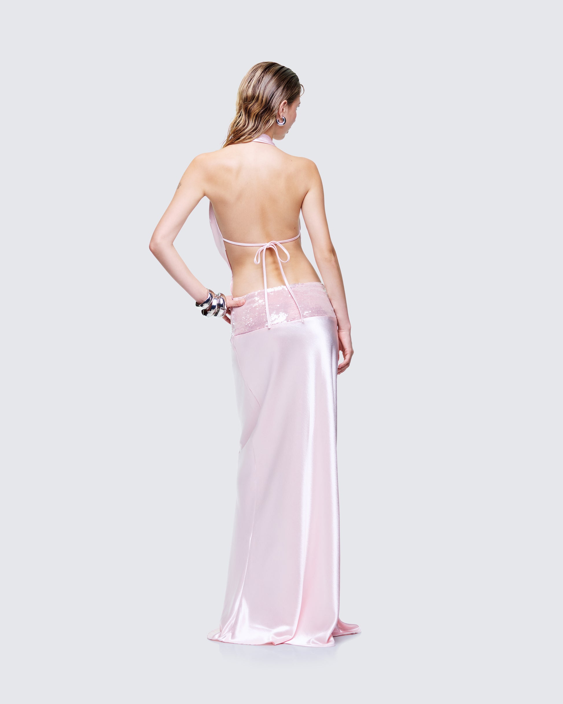 Women's pink maxi dress alternate angle – FINESSE