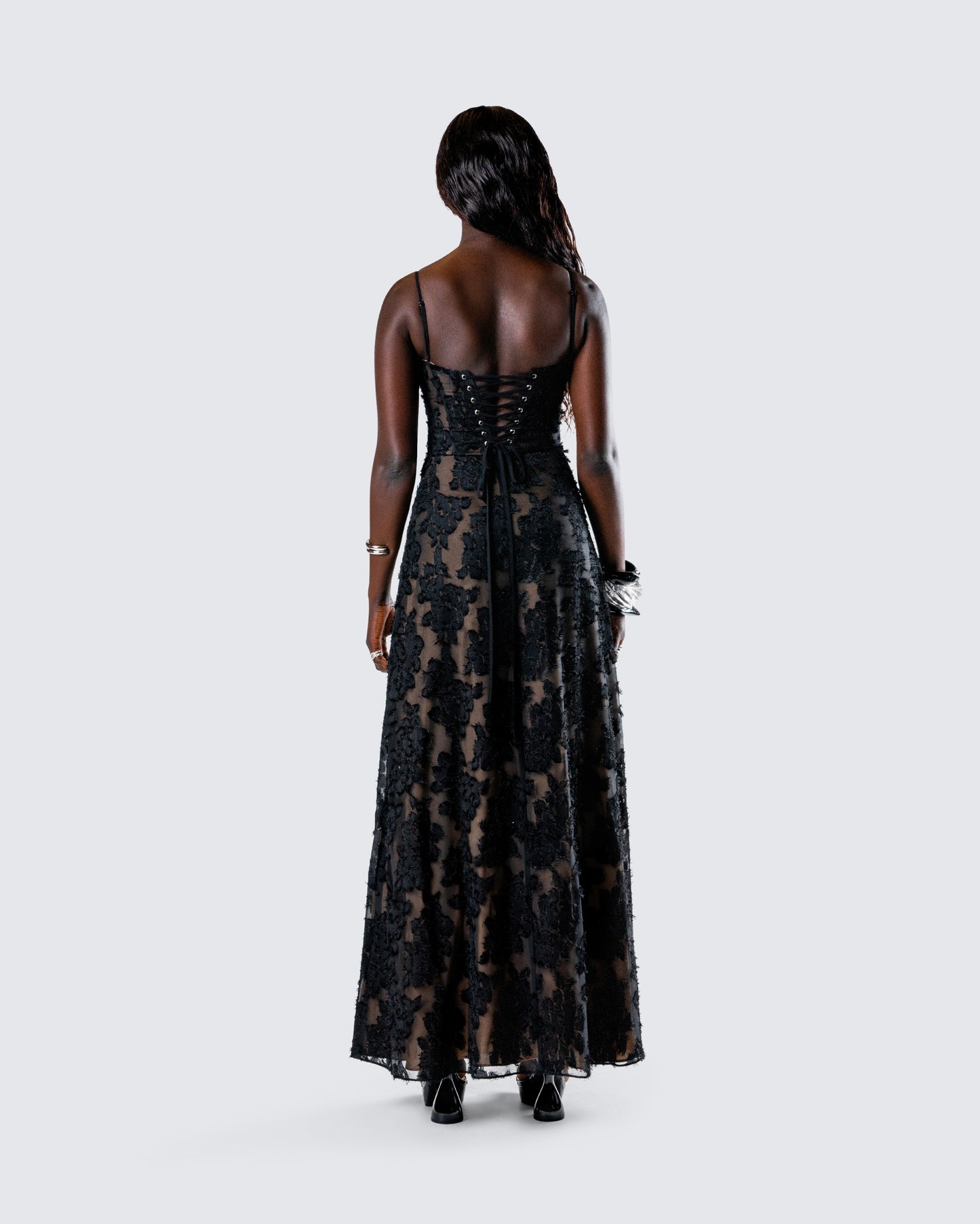 Audrina Black Burnout Maxi Dress