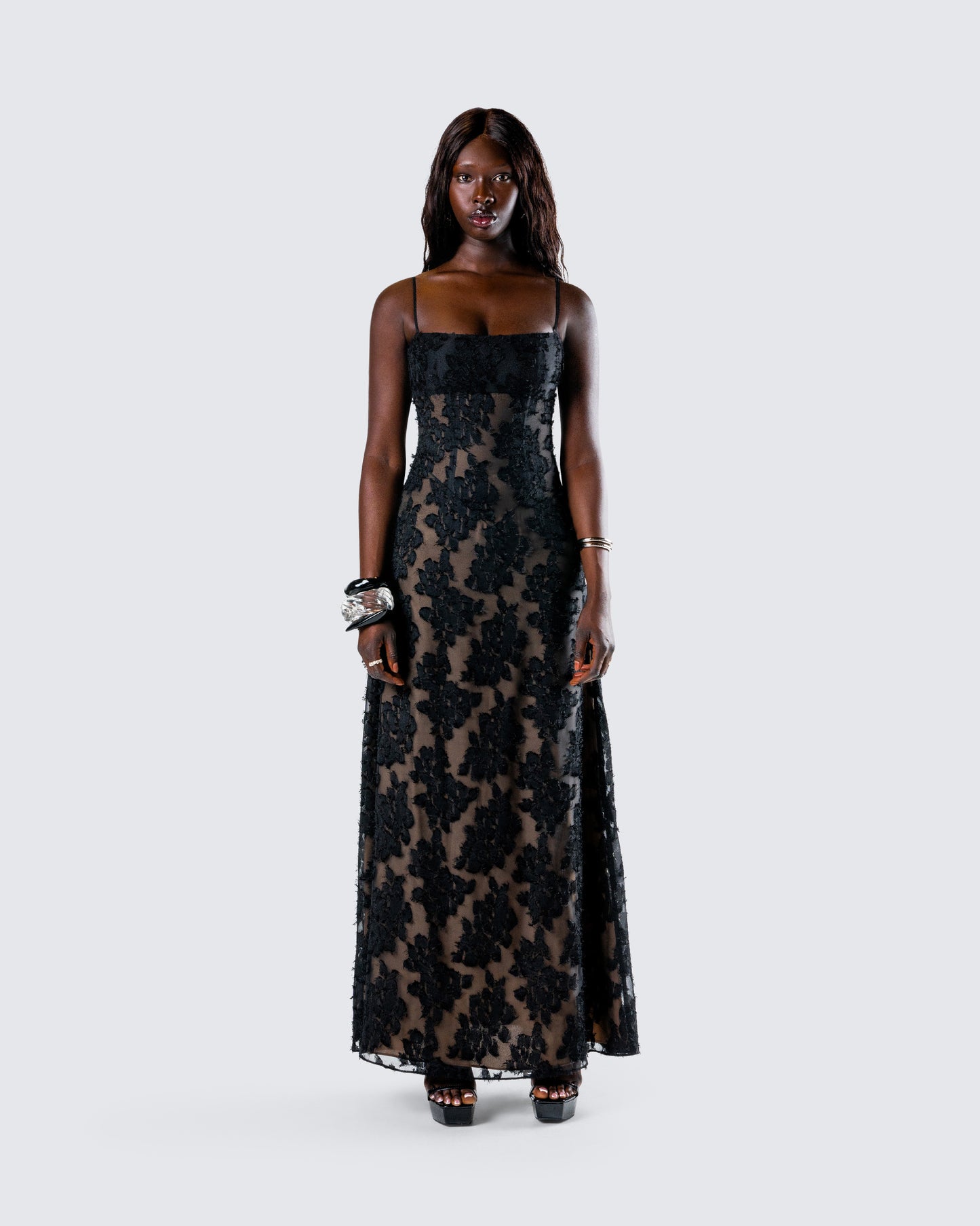 Audrina Black Burnout Maxi Dress