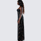 Audrina Black Burnout Maxi Dress