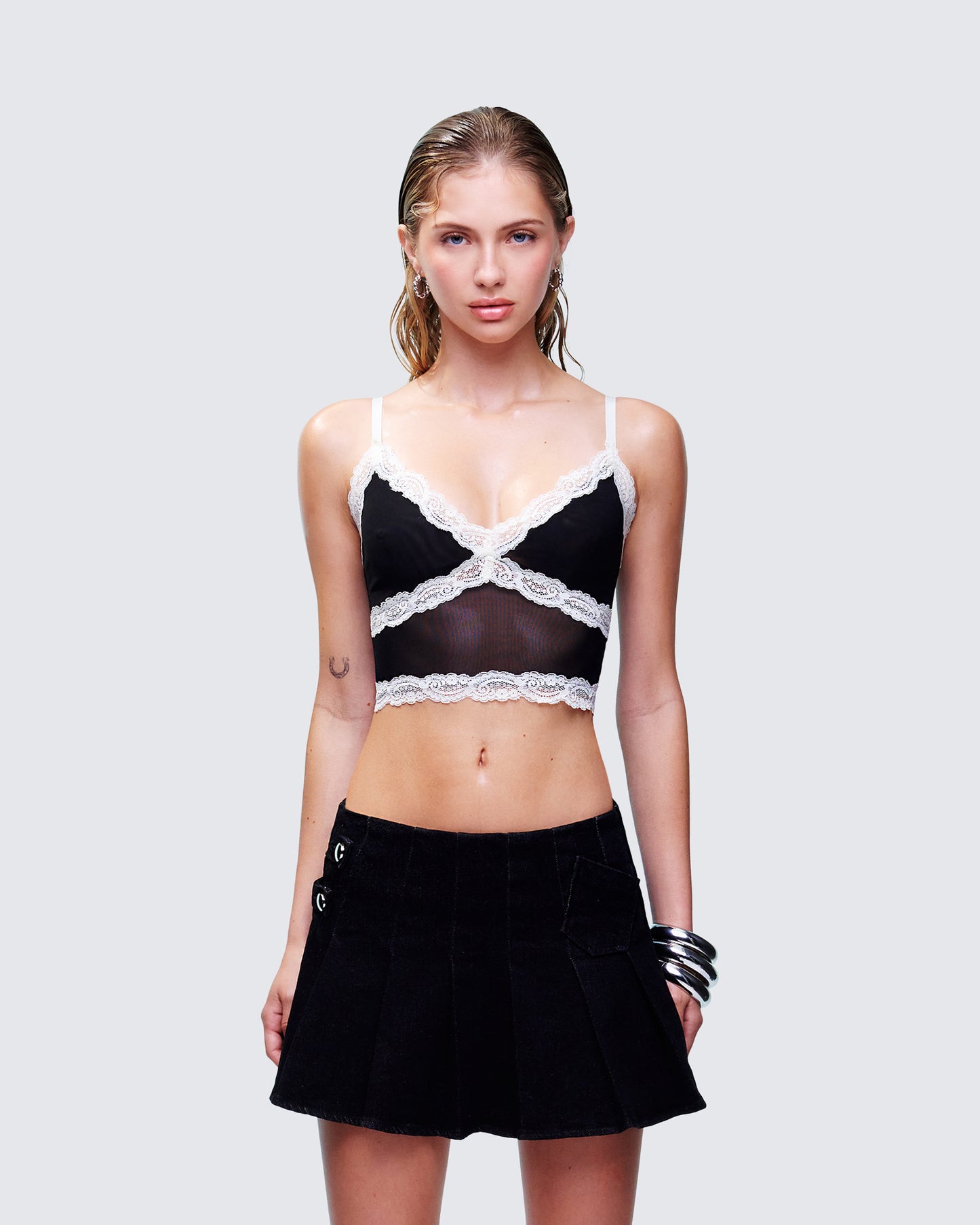 Aurelia Black Mesh Cami model front
