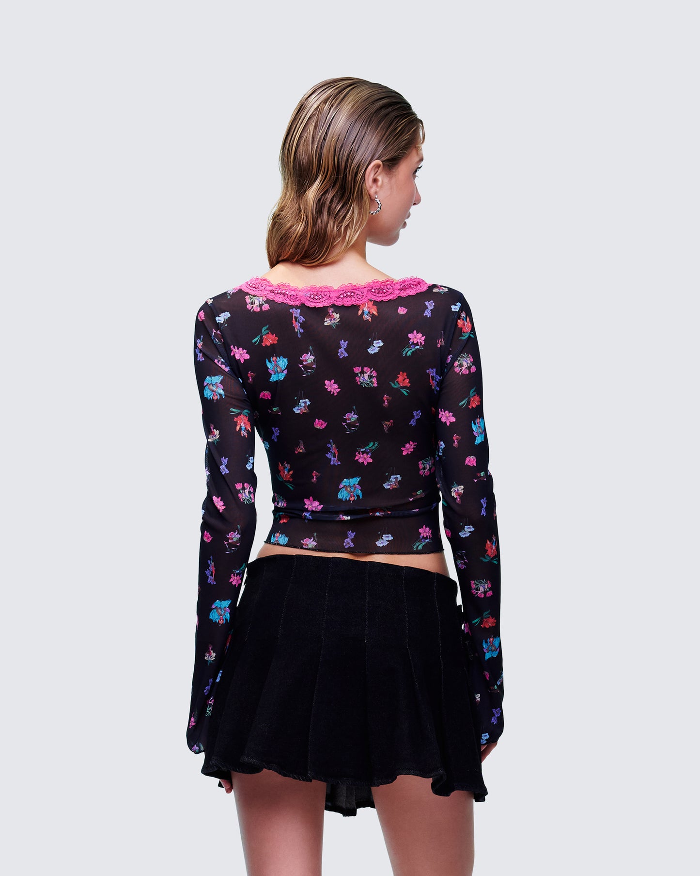 Aurelia Black Printed Mesh Top