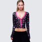 Aurelia Black Printed Mesh Top model front
