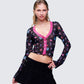 Aurelia Black Printed Mesh Top