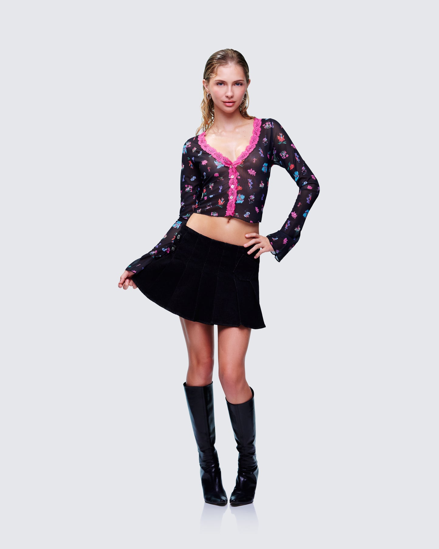 Aurelia Black Printed Mesh Top