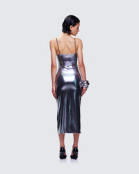 Aurra Metallic Gunmetal Midi Dress
