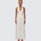 Avalon Ivory Corset Plunge Maxi Dress model front