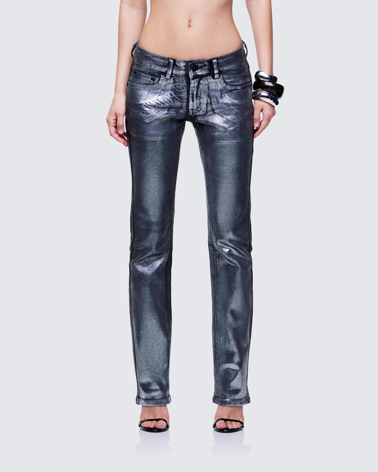 Averi Black Denim Foil Graphic Jeans model front