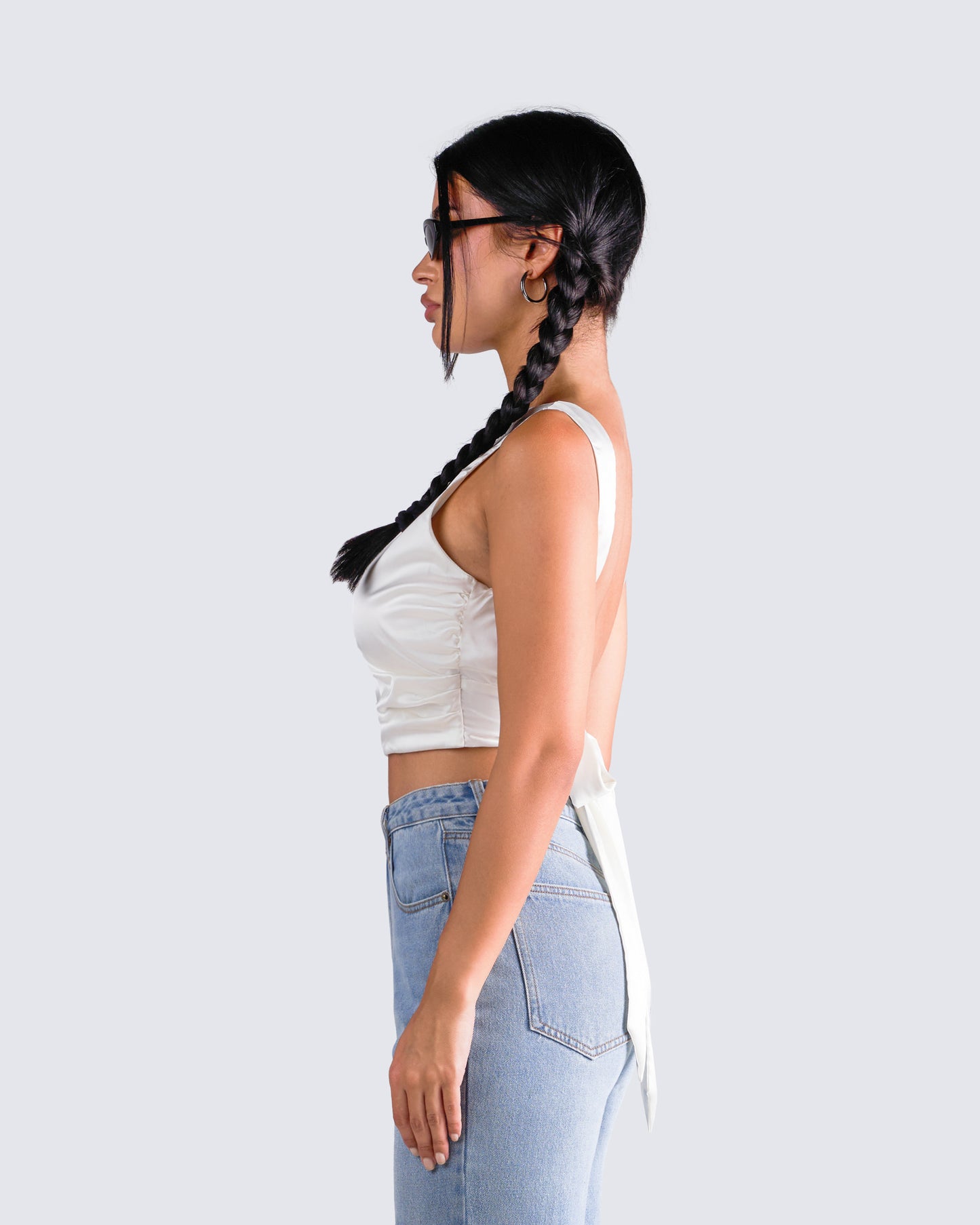 Ayanna White Satin Backless Top