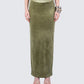 Ayla Olive Green Velvet Maxi Skirt