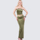Ayla Olive Green Velvet Maxi Skirt