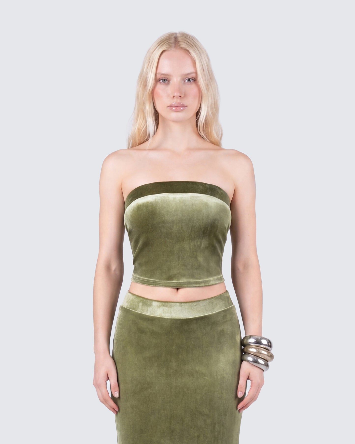 Ayla Olive Green Velvet Tube Top