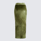Ayla Olive Green Velvet Maxi Skirt