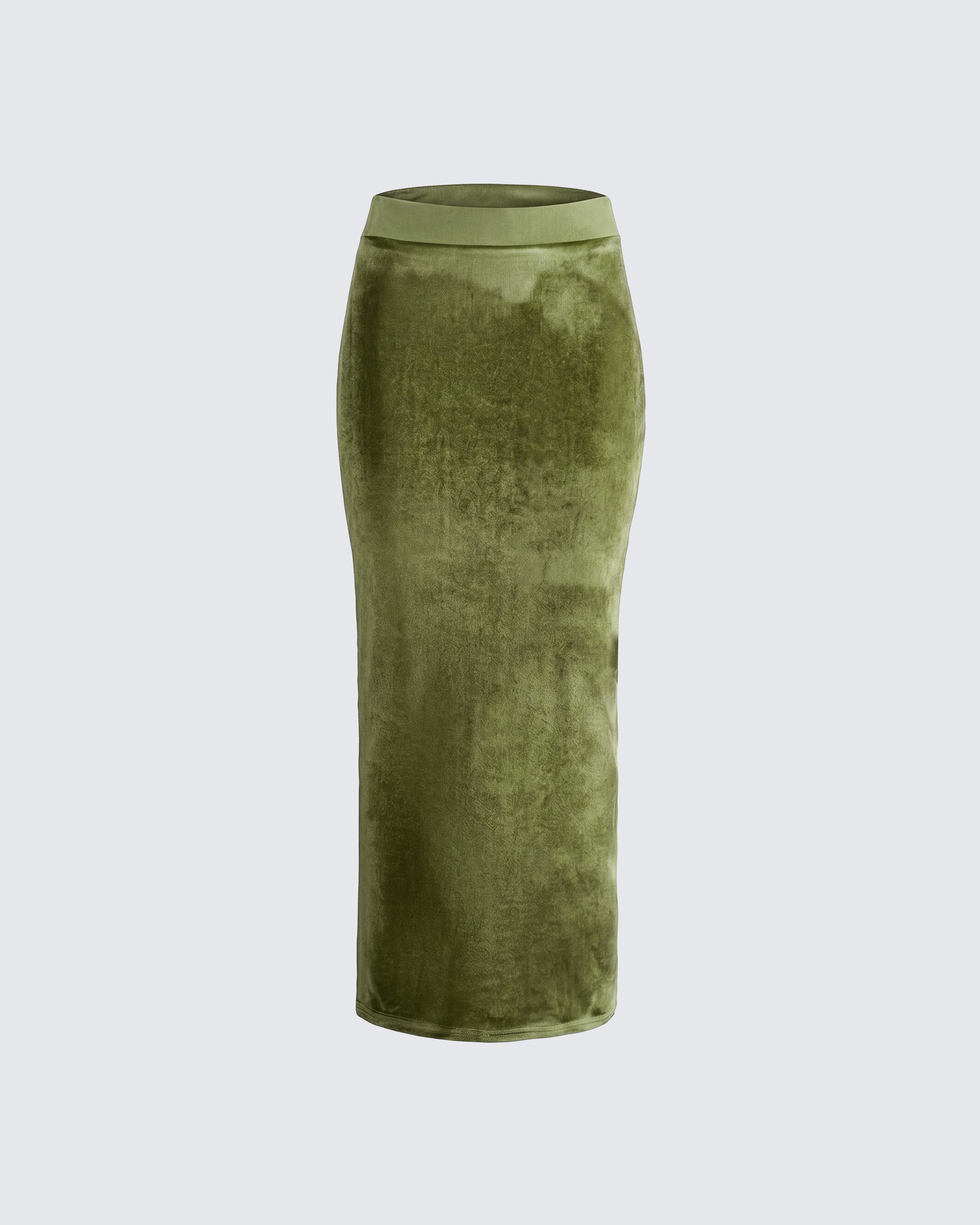 Olive Green Velvet Maxi Skirt - High Waist Long Skirt – FINESSE