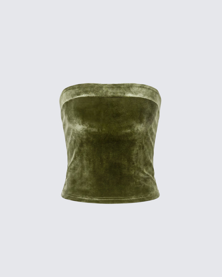 Ayla Olive Green Velvet Tube Top