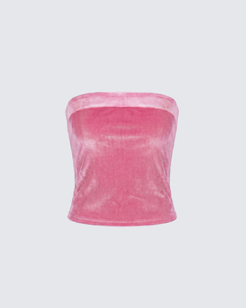 Pink Velvet Tube Top - Strapless Bandeau Party Top – FINESSE