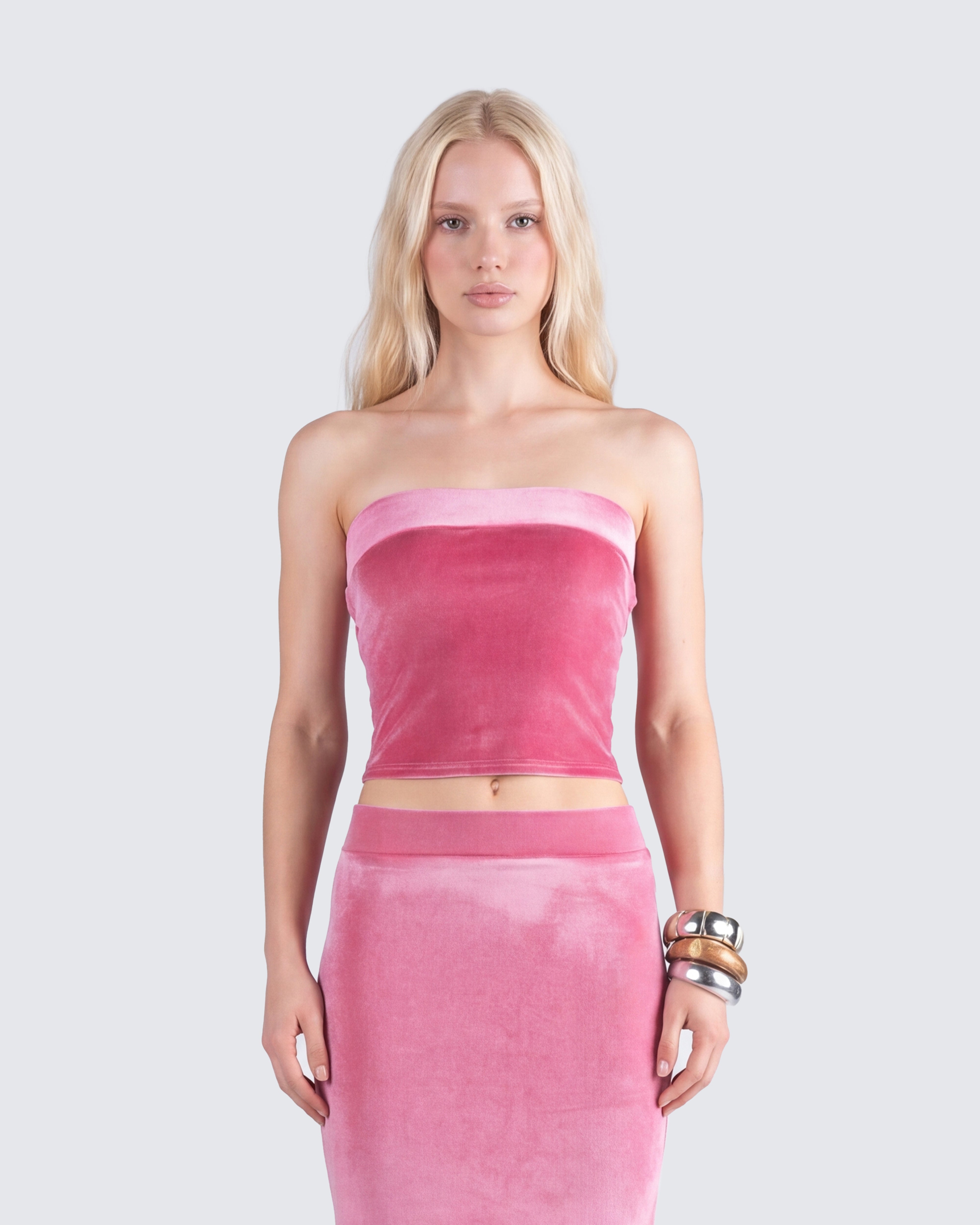 Pink Velvet Tube Top - Strapless Bandeau Party Top – FINESSE