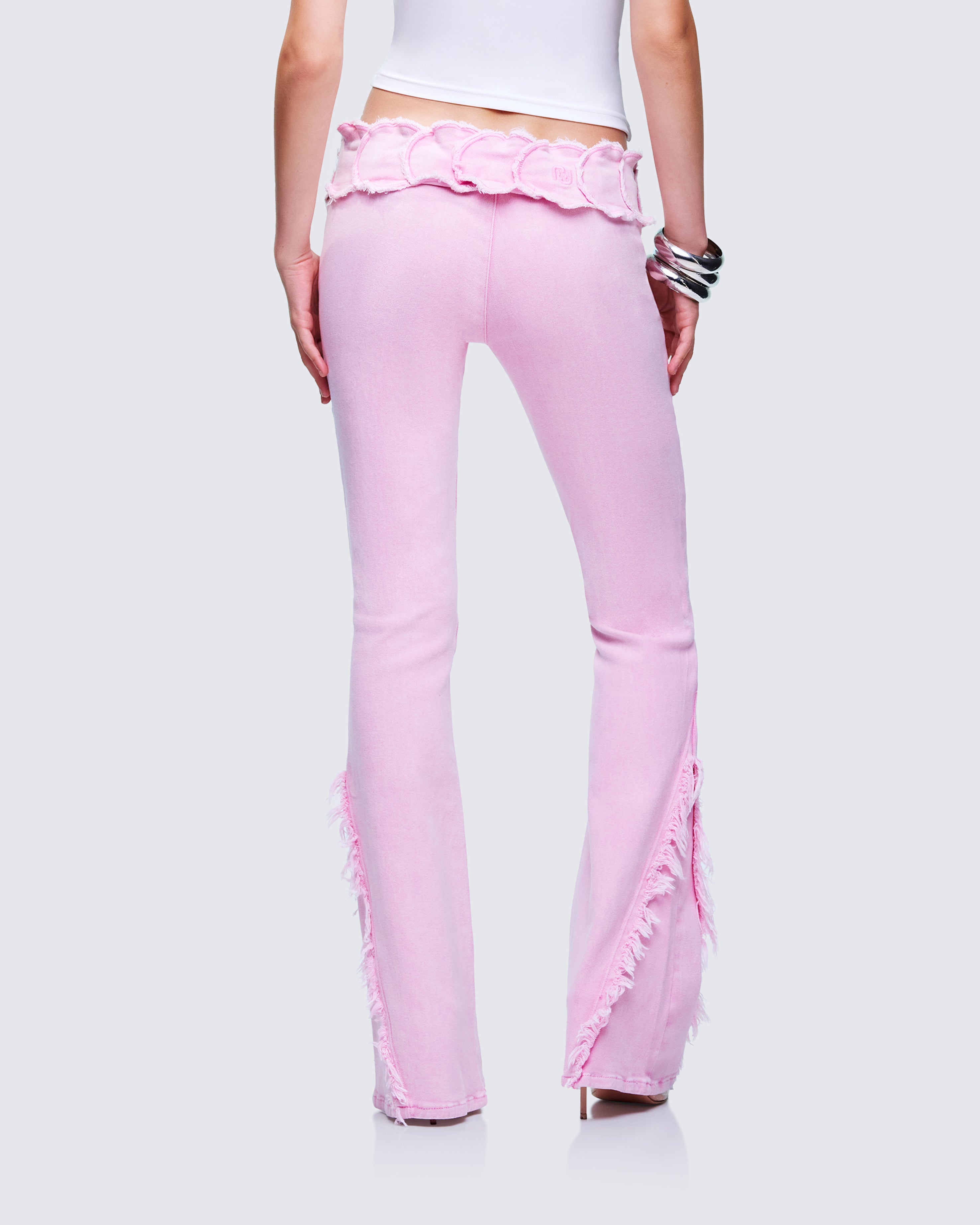 Ayra Pink Acid Wash Denim Flared Pants – FINESSE