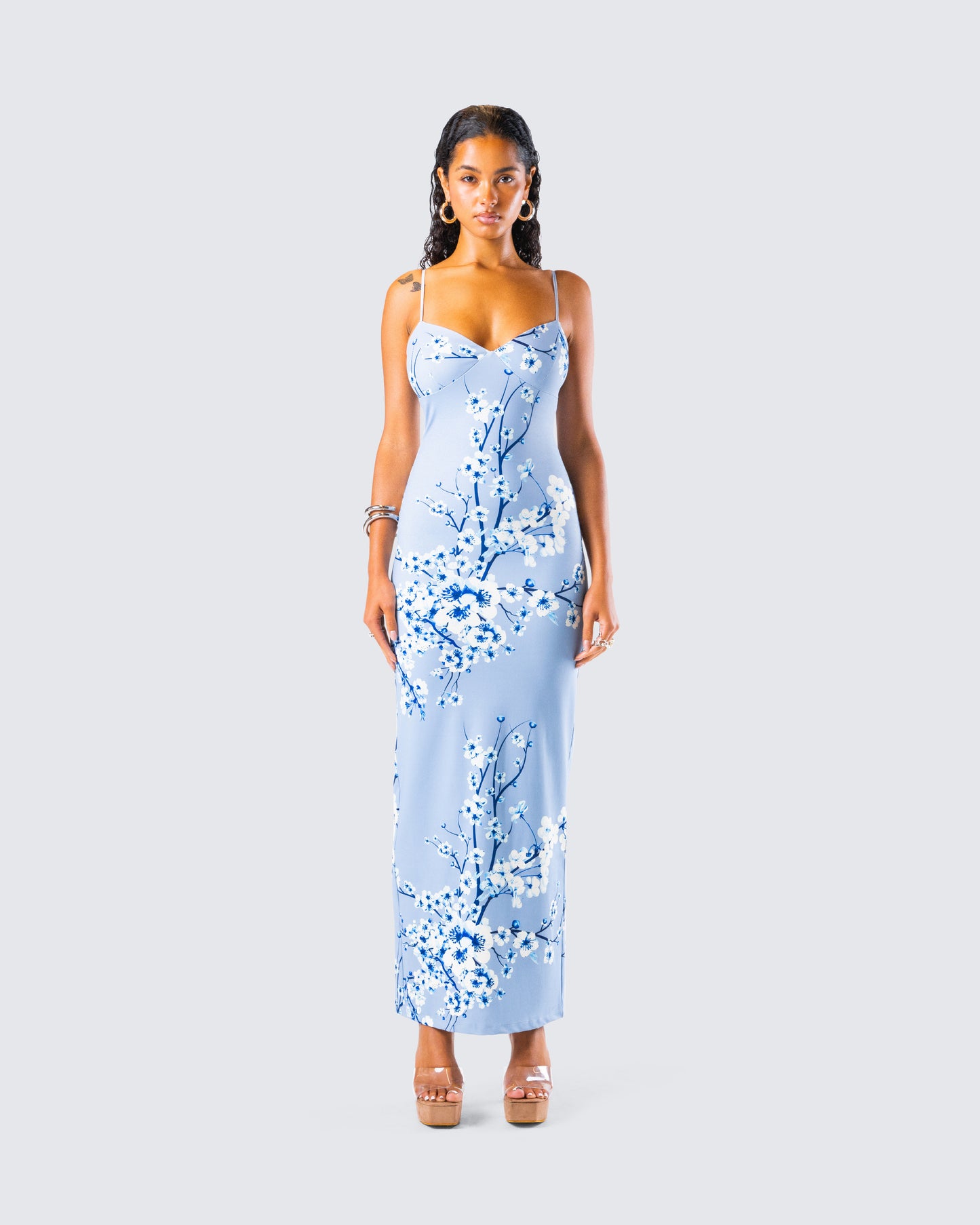 Azura Blue Floral Bodycon Maxi