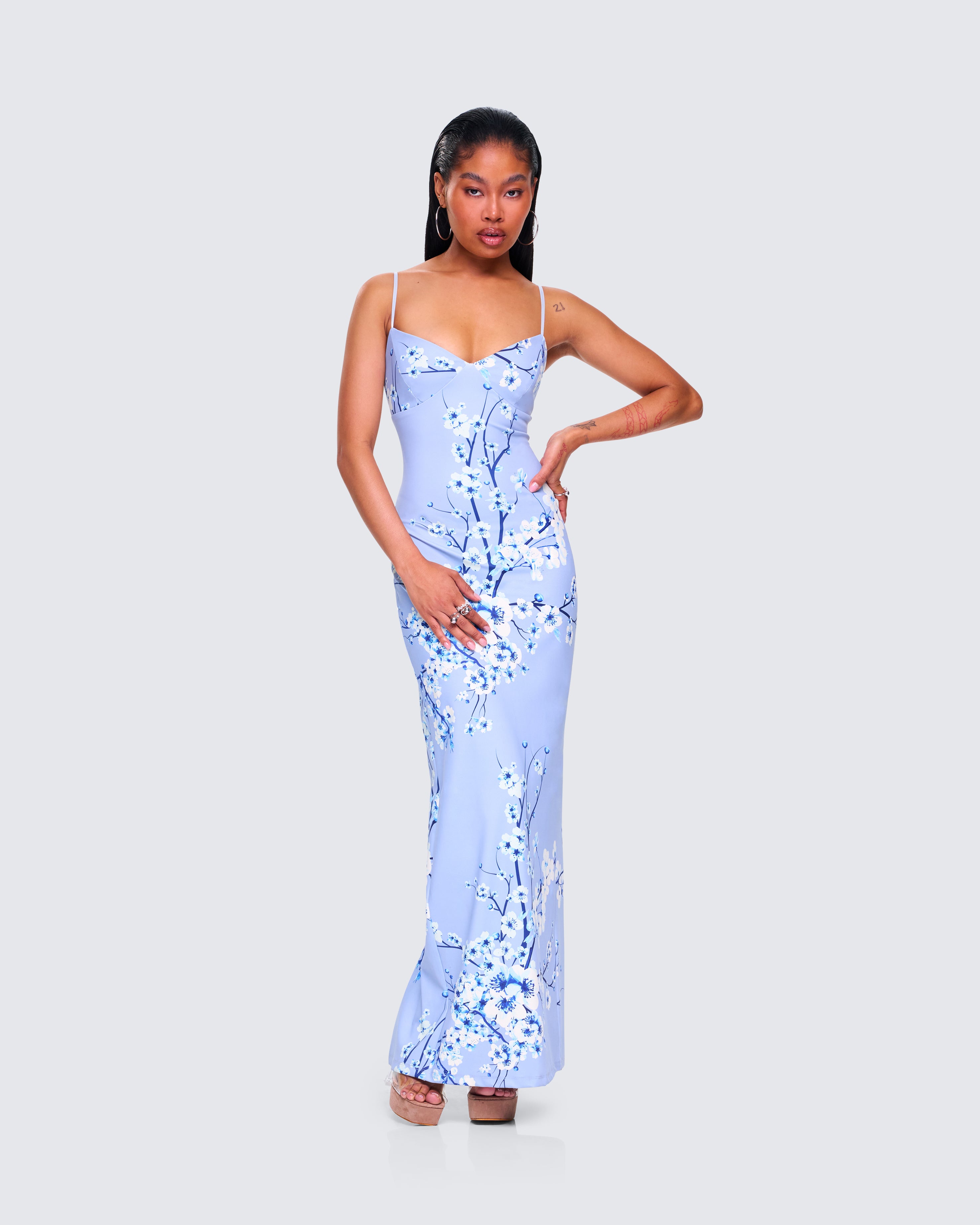 Azura Blue Floral Bodycon Maxi FINESSE