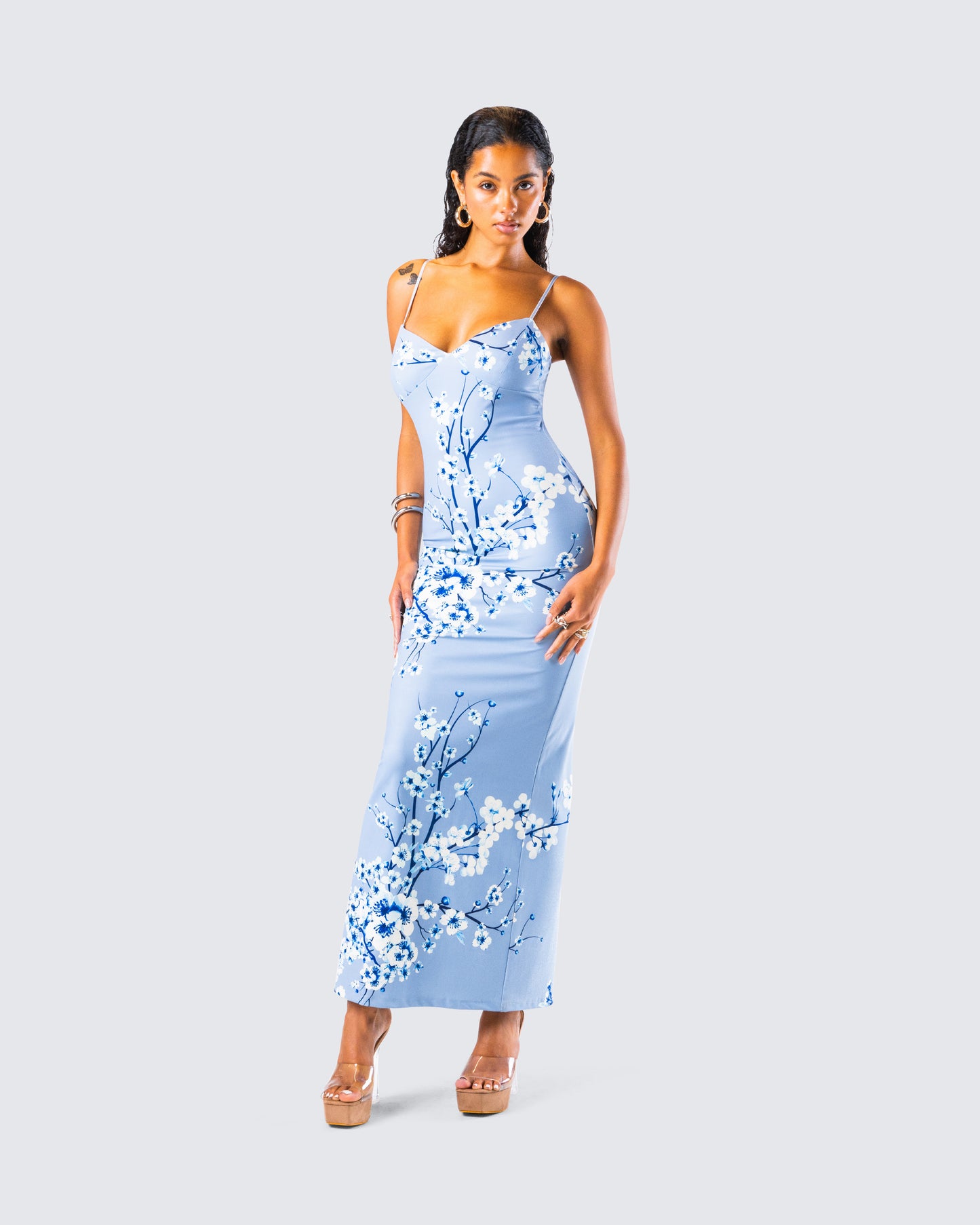 Azura Blue Floral Bodycon Maxi