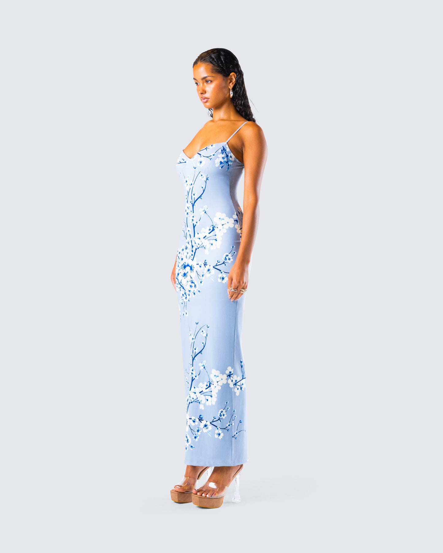 Azura Blue Floral Bodycon Maxi