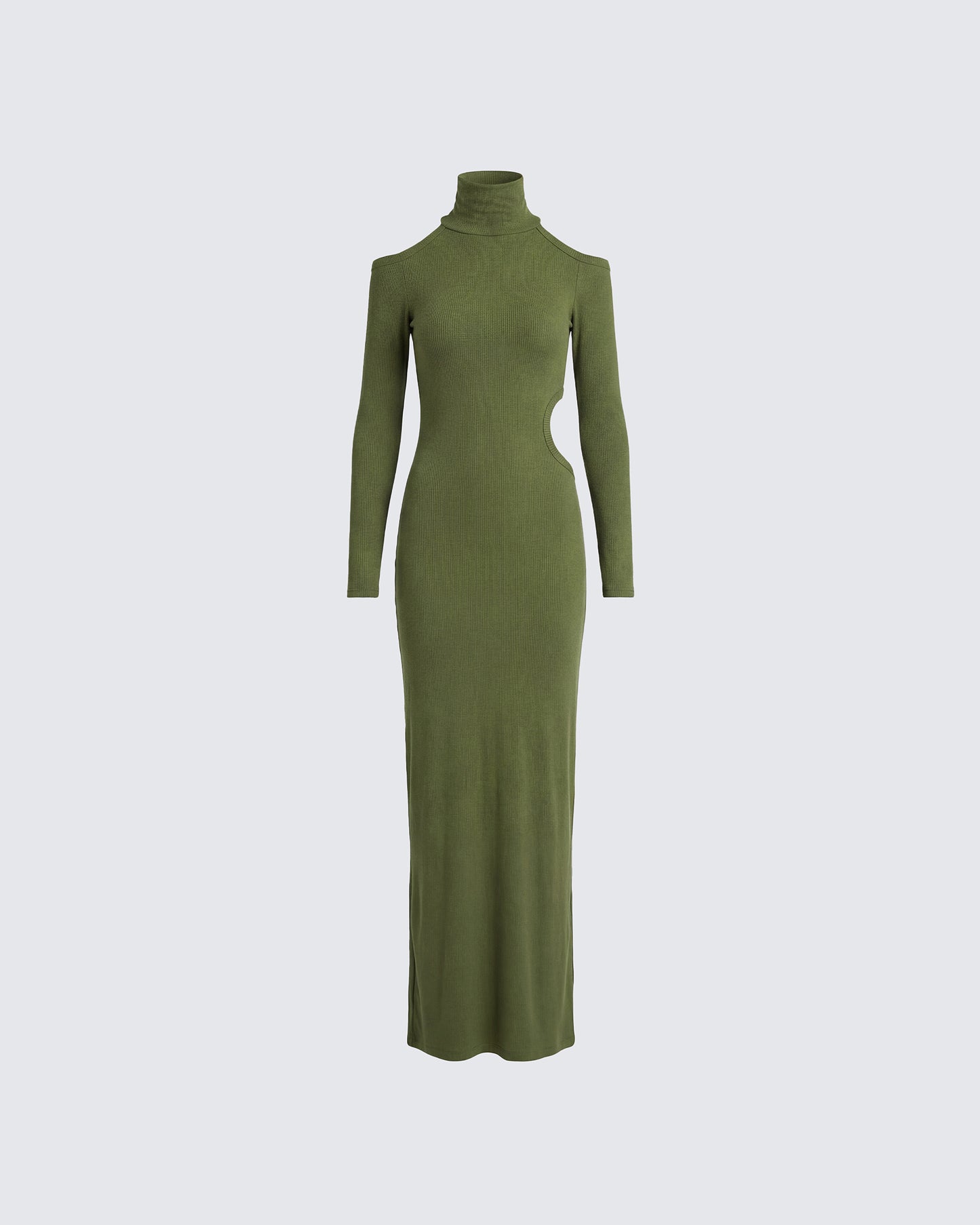 Aiko Olive Ribbed Cutout Maxi Dress product front