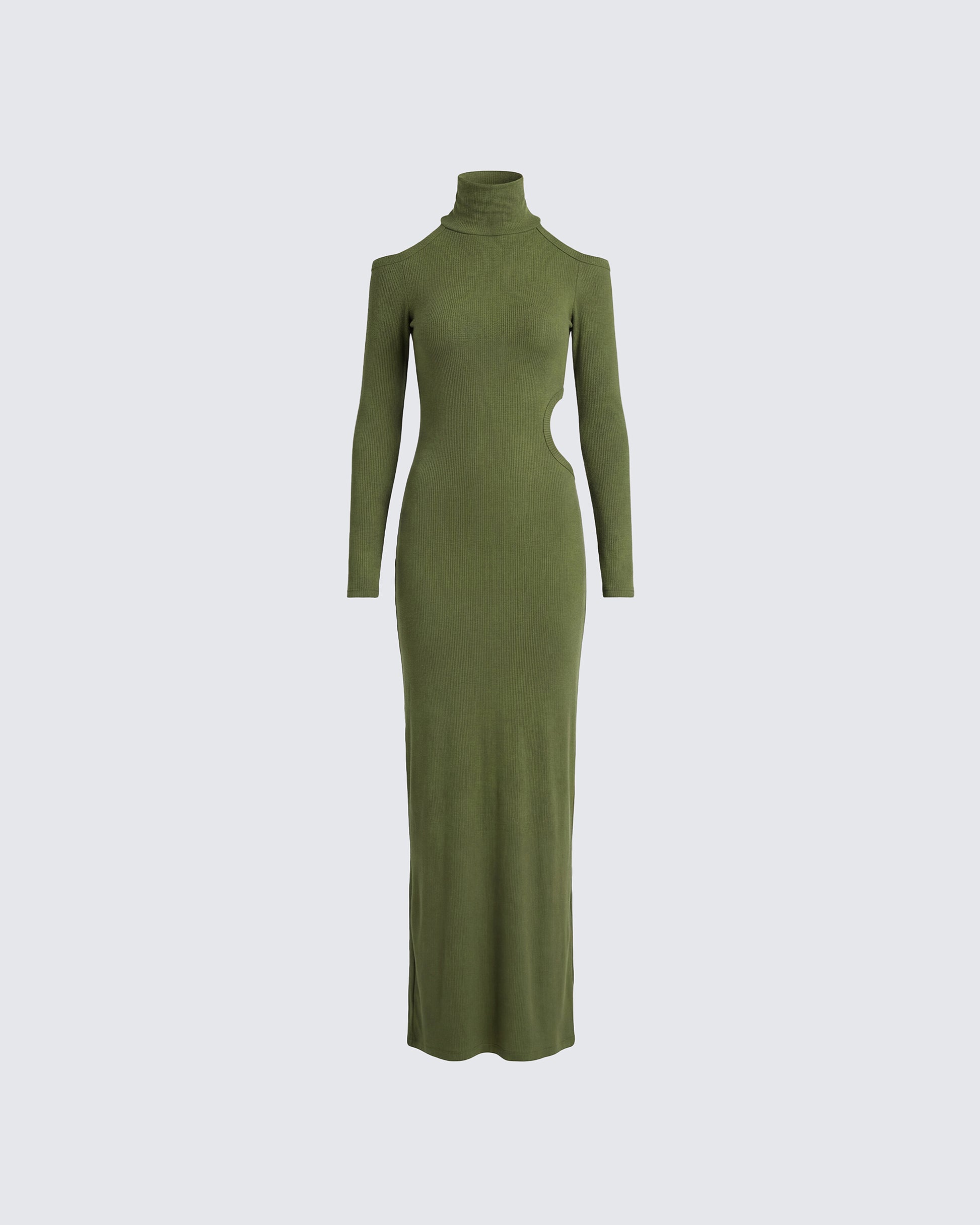 Aiko Olive Ribbed Cutout Maxi Dress product front