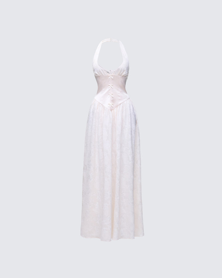 Avalon Ivory Corset Plunge Maxi Dress product front
