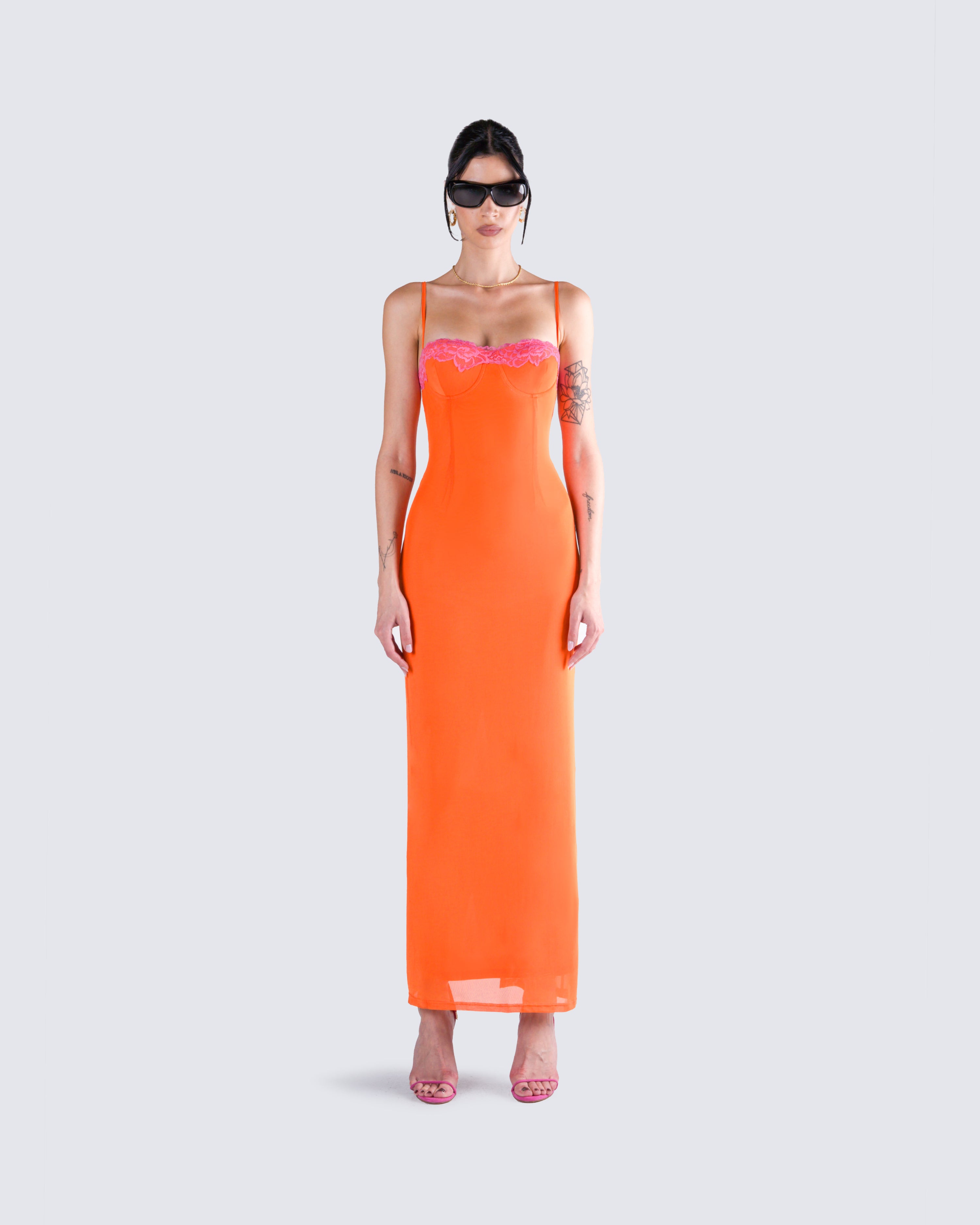 Yaura wrap over shoulder pleated maxi dress in orange | ASOS