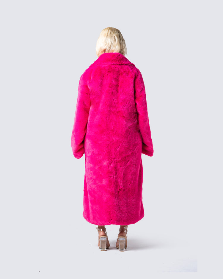 Corinne Hot Pink Vegan Fur Coat
