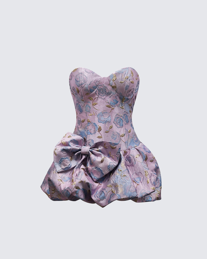 Bay Pink Jacquard Bow Mini Dress product front