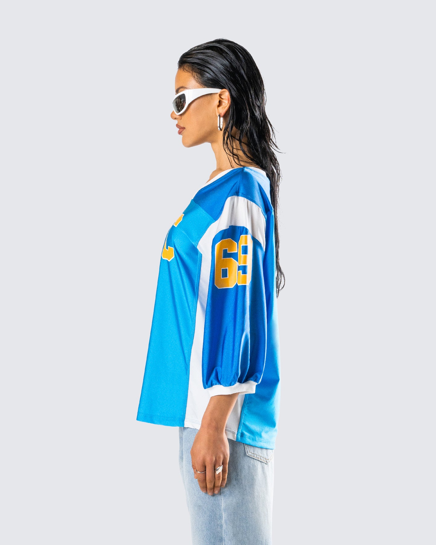 Bea Blue Graphic Sports Jersey Top