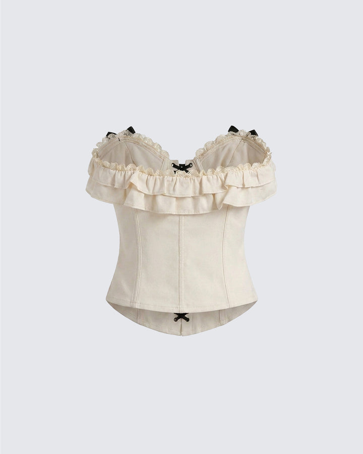 Becca Cream Lace-up Corset Top