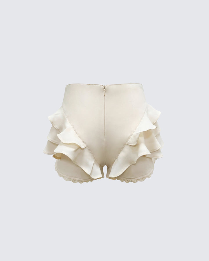 Becca Cream Ruffle Mini Shorts