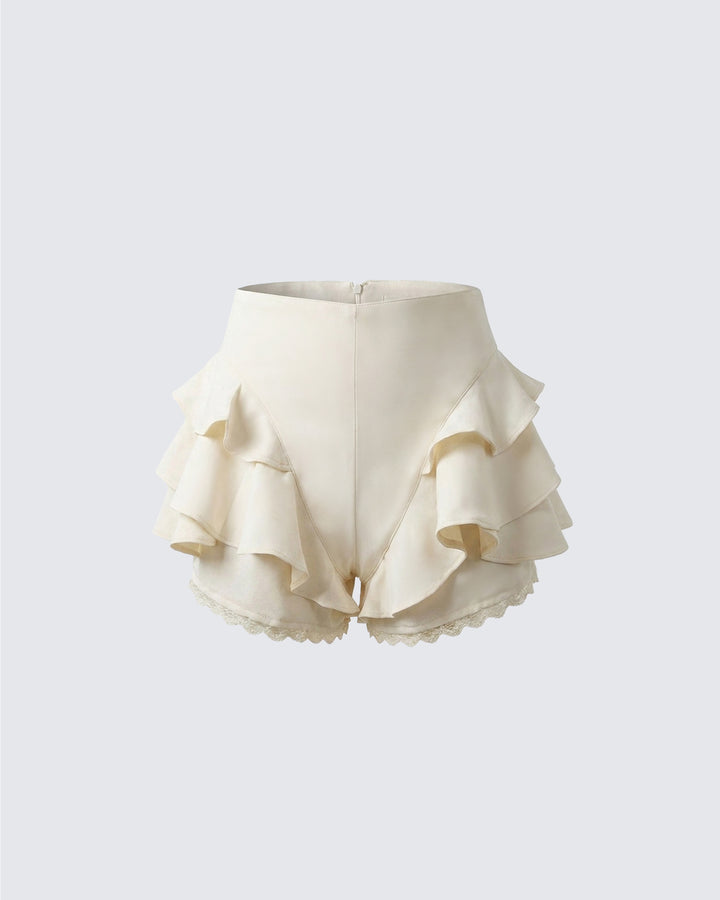 Becca Cream Ruffle Mini Shorts