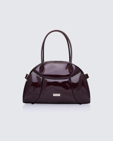 Burgundy Patent Leather Bowling Bag - Perforated Detail – FINESSE