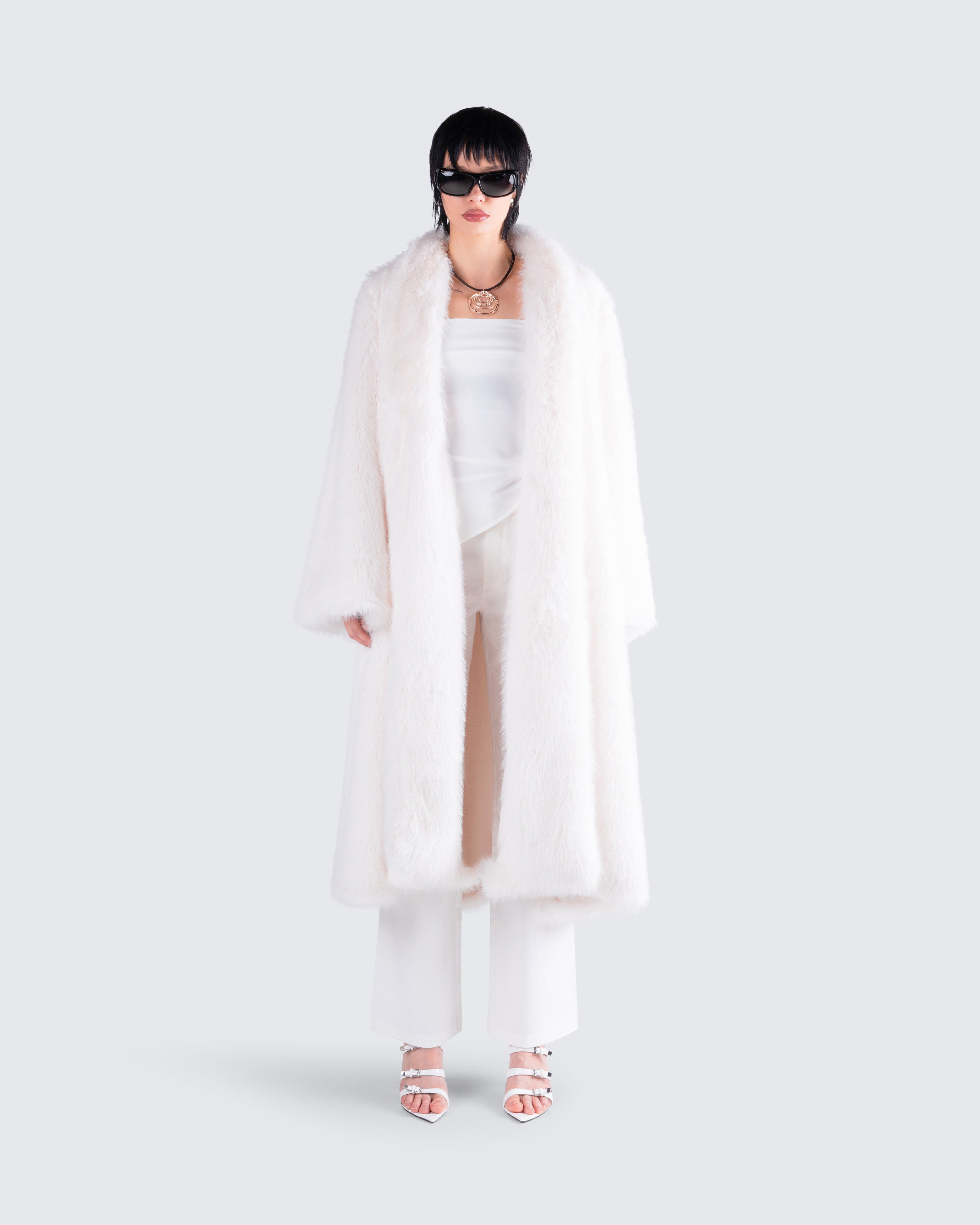 Noel Ivory Midi Vegan Fur Coat – FINESSE